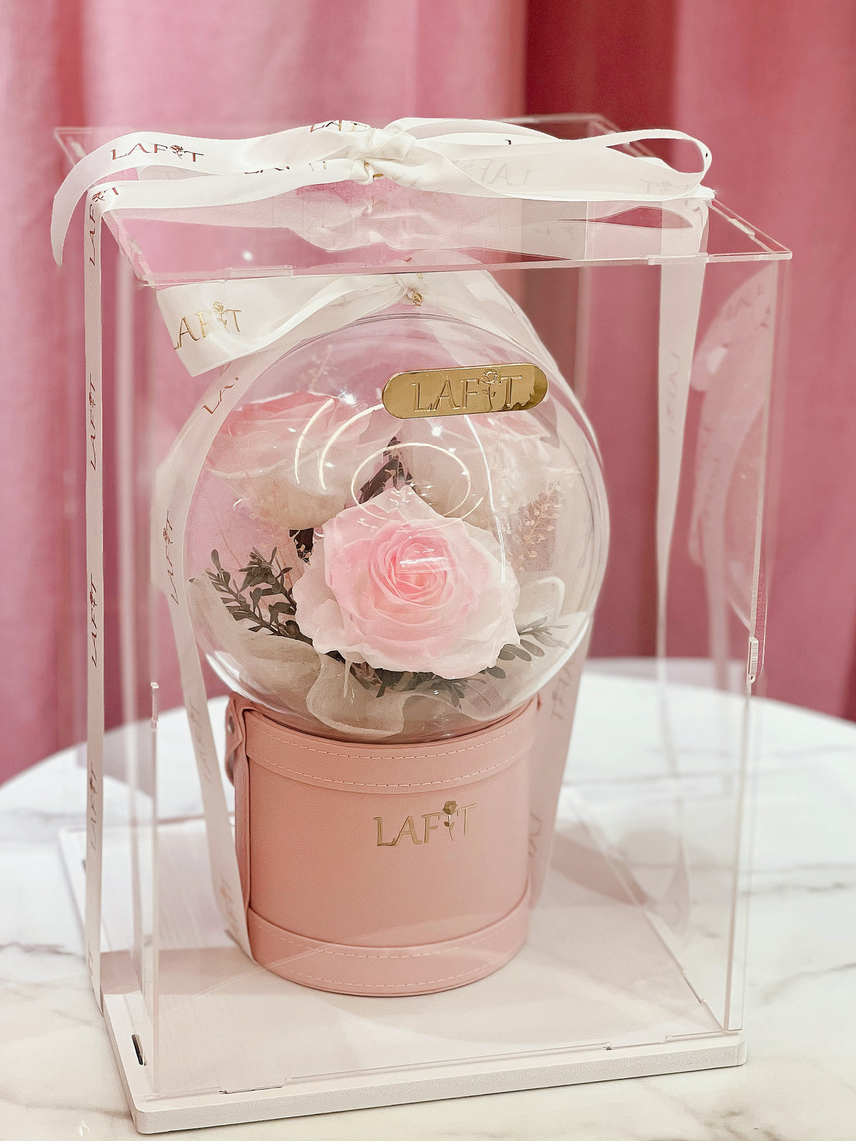 LAFIT 夢幻浪漫櫻粉色永生花藝擺設 · Rose Sparkling Bubble - Sakura Pink