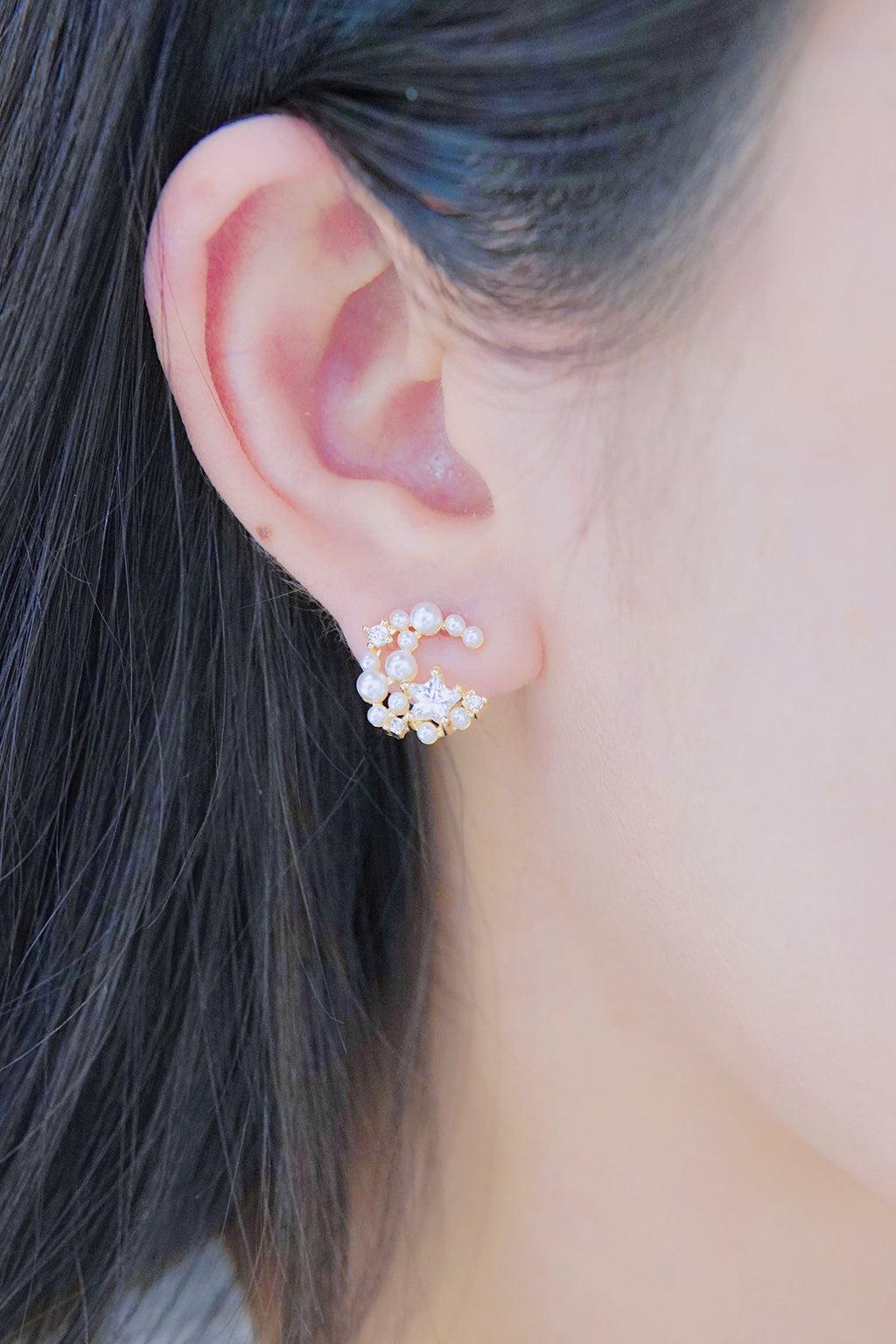 LAFIT· Moon Fairy - Earrings 花之月淡金珍珠耳環