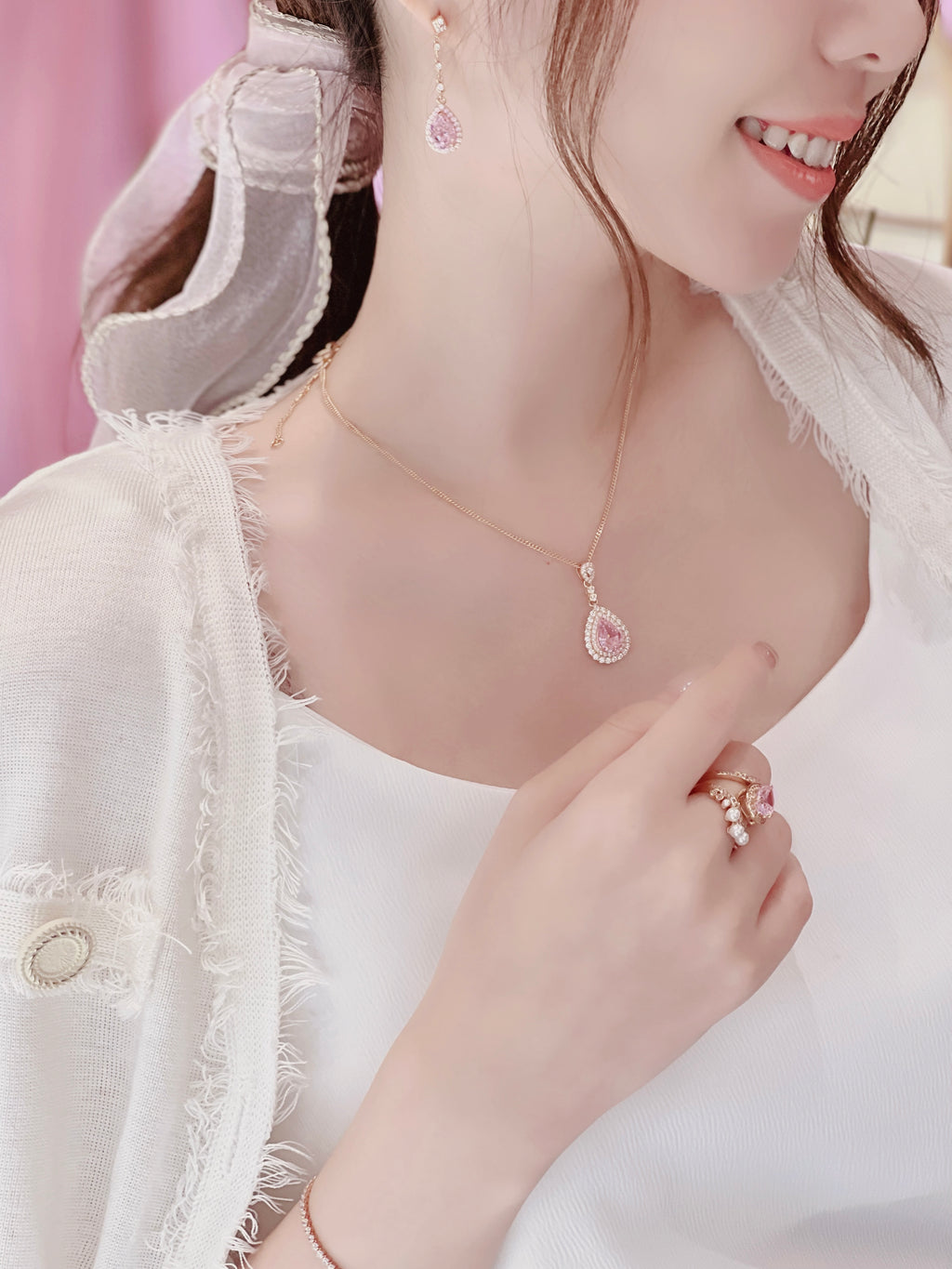 LAFIT· Heart of Venus(Sakura Pink) - Necklace 仙氣櫻粉摩根石頸鏈